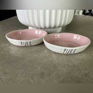 Pink and White Rae Dunn Cat Dishes PURR